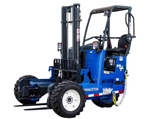 Princeton D50 forklift 5,000 lb. lift capacity, 120 in lift height side shift, and pneumatic tires.